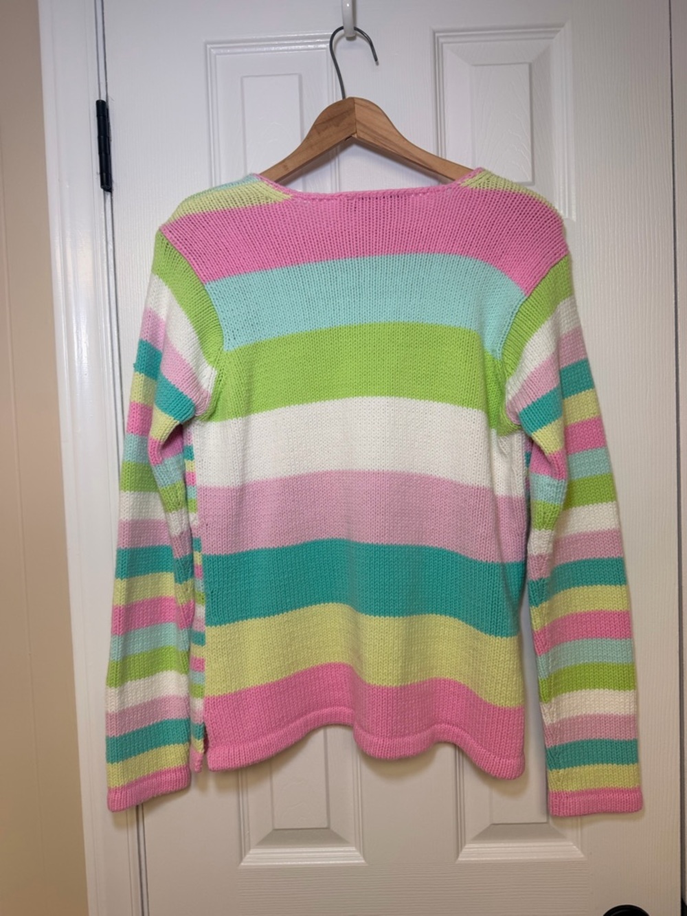 Vintage David Brooks Pastel Striped‎ V-Neck Spring Sweater Preppy 90s M Coastal - Picture 7 of 11